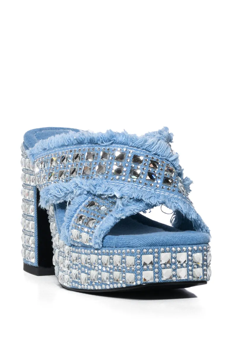 AZALEA WANG EVALINA DENIM AND SILVER STUDDED SANDAL