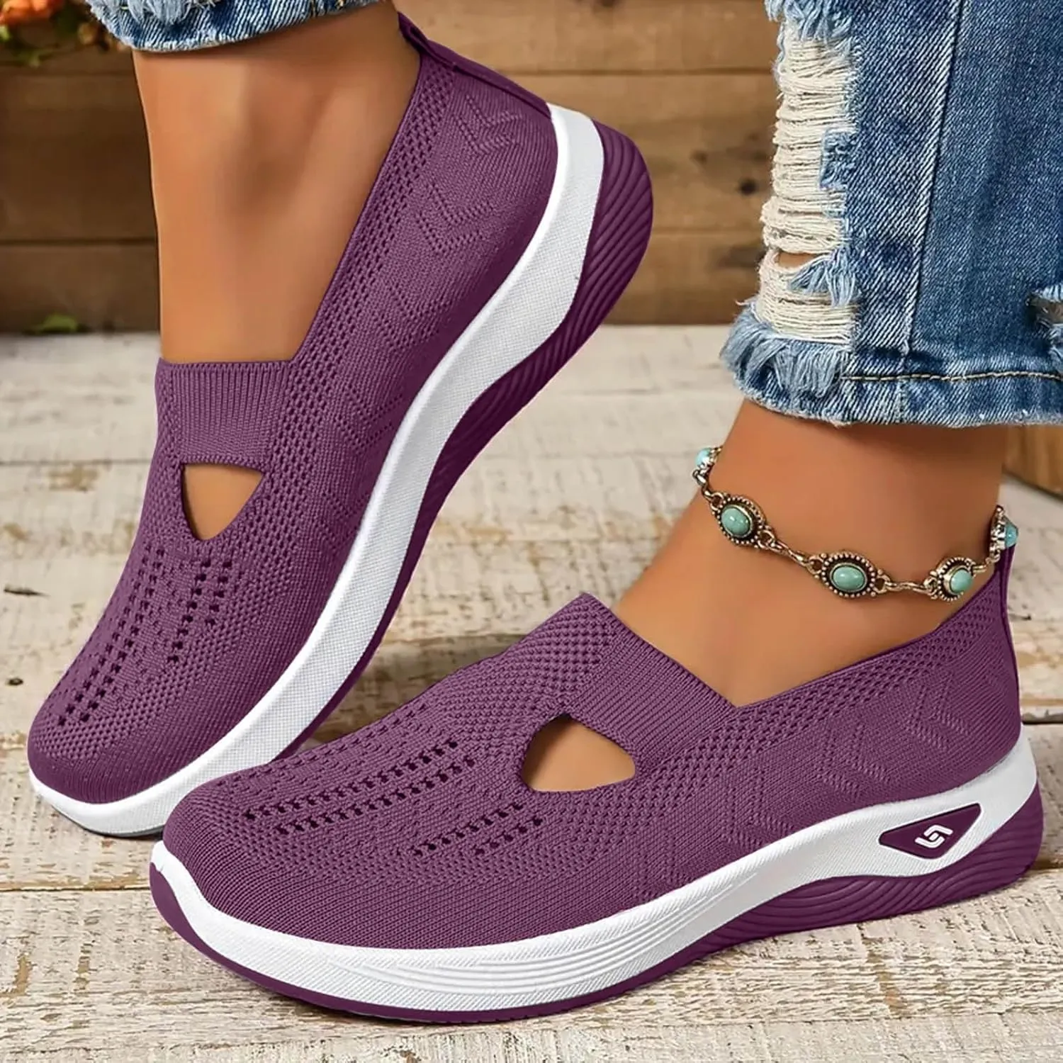 Cathalem Women's Slip on Sneakers Shoes Woven Orthopedic Breathable Soft Shoes Walking Diabetic Foam Shoes Hands Free Slip in