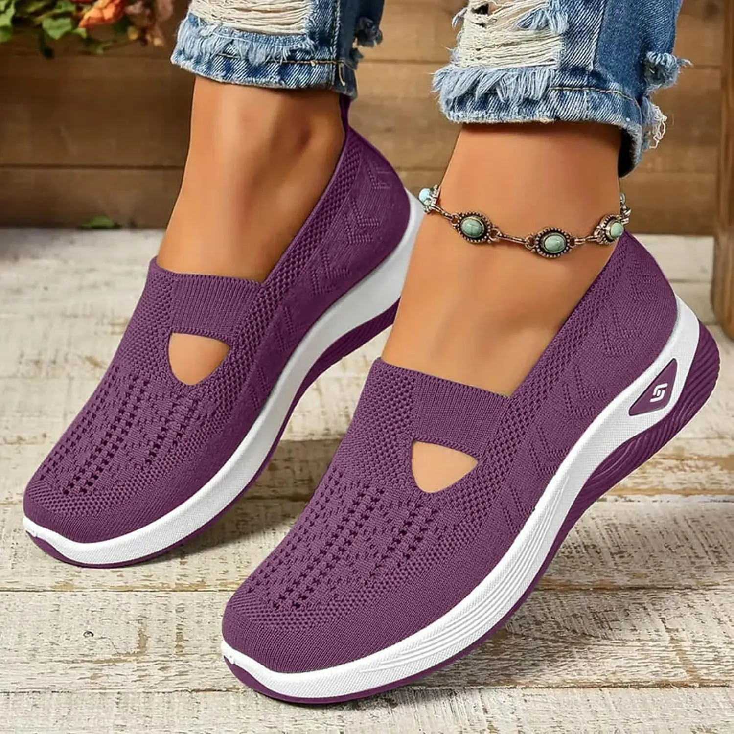 Cathalem Women's Slip on Sneakers Shoes Woven Orthopedic Breathable Soft Shoes Walking Diabetic Foam Shoes Hands Free Slip in