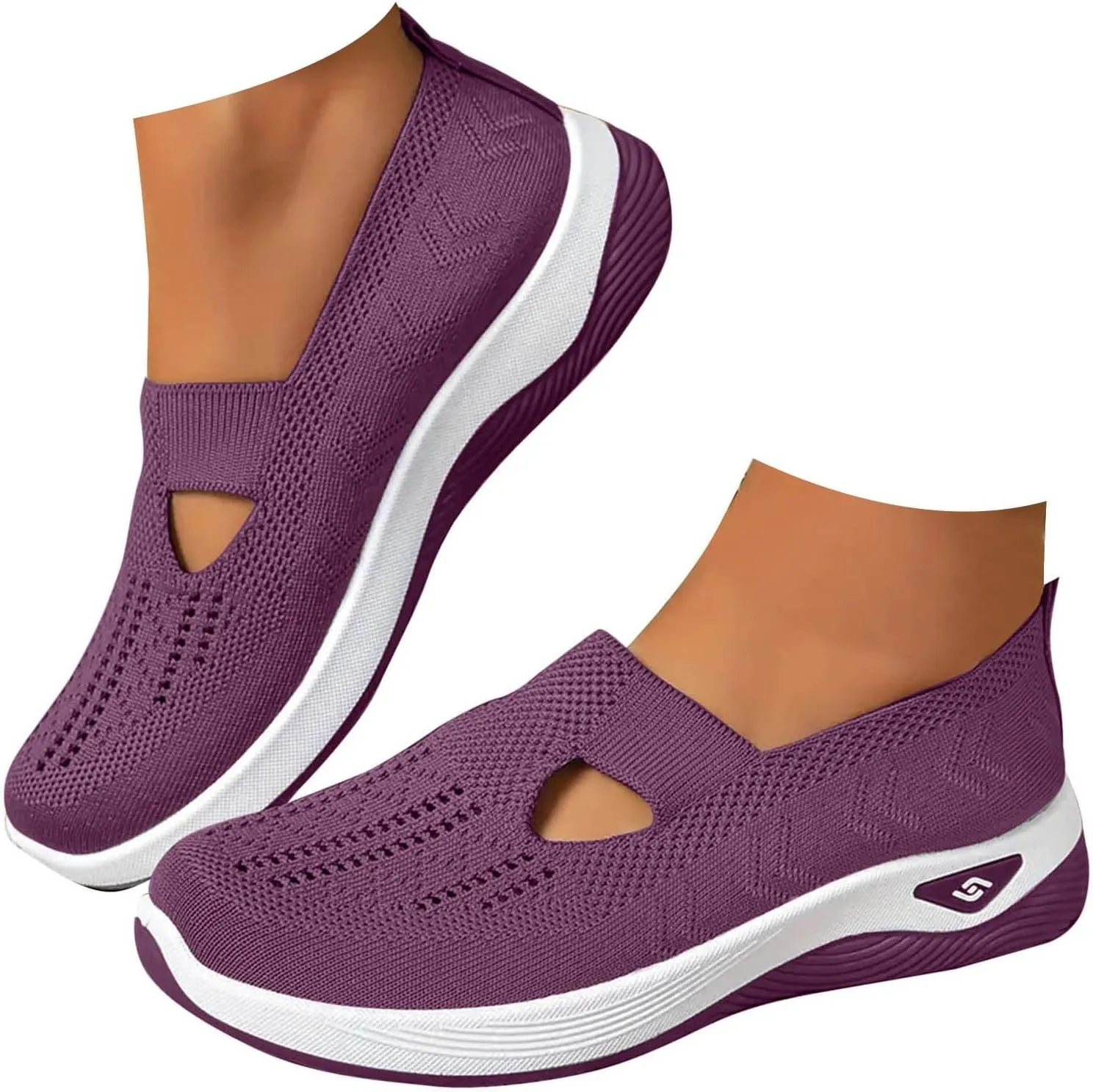 Cathalem Women's Slip on Sneakers Shoes Woven Orthopedic Breathable Soft Shoes Walking Diabetic Foam Shoes Hands Free Slip in