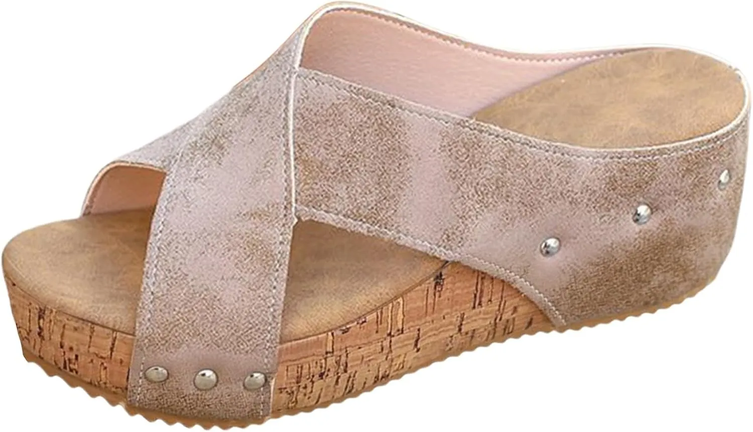 Cork Wedge Sandals for Women 2025 Summer Casual Trendy Comfy Wide Foot Thick Sole Leather Wedge Platform Sandals