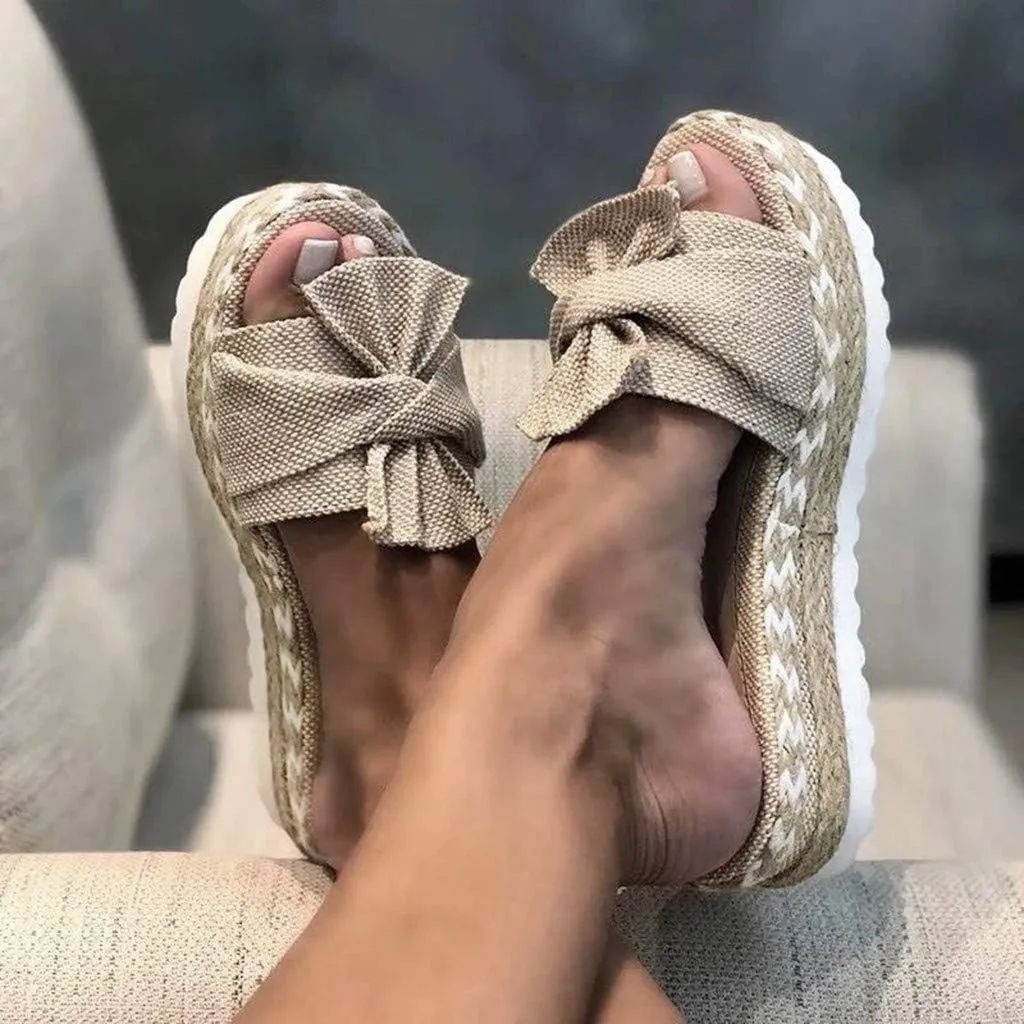 Hbeylia Slip On Sandals for Women, Womens Espadrilles Open Toe Slip on Wedge Sandals Slides Bow Tie Platform Summer Thong Mules Shoes