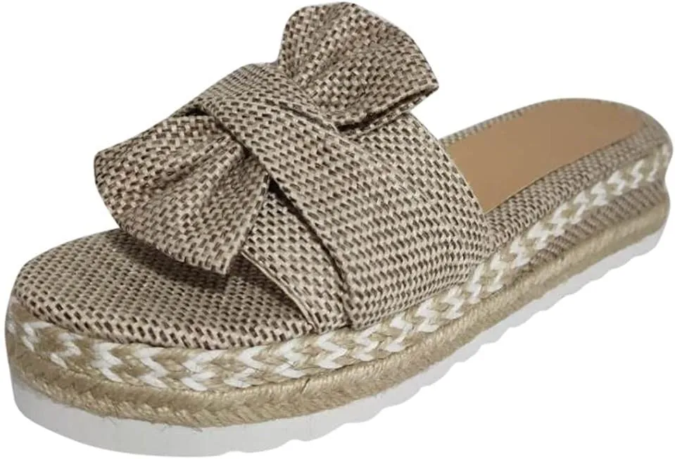 Hbeylia Slip On Sandals for Women, Womens Espadrilles Open Toe Slip on Wedge Sandals Slides Bow Tie Platform Summer Thong Mules Shoes