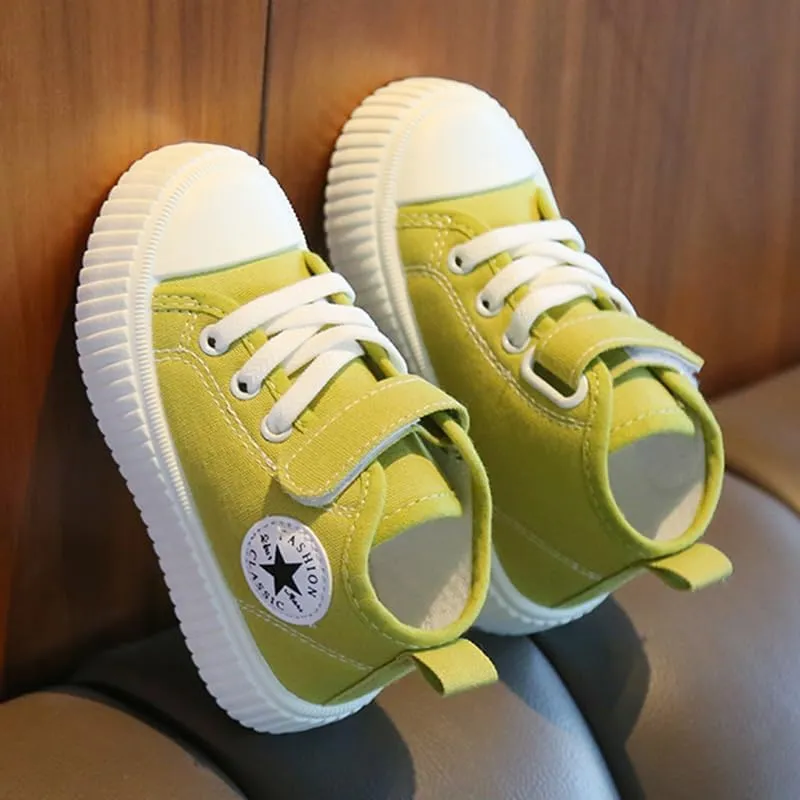 Kids High Top Canvas Sneakers, Black Classic Fashion Shoes with Strap, White Rubber Sole