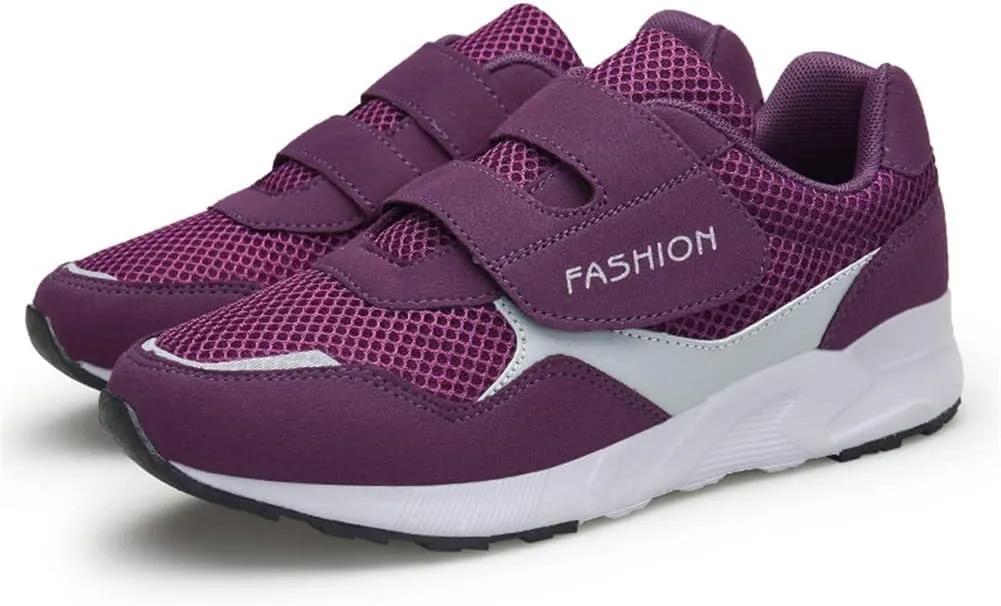 Leader Show Women's Elderly Casual Comfort Walking Shoe Safety Flats Non-Slip Hook & Loop Sneakers