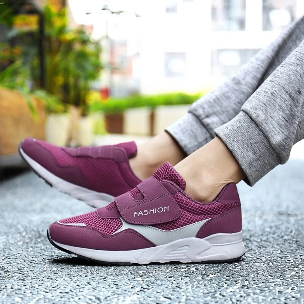 Leader Show Women's Elderly Casual Comfort Walking Shoe Safety Flats Non-Slip Hook & Loop Sneakers