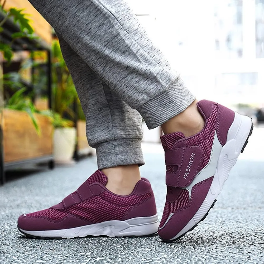 Leader Show Women's Elderly Casual Comfort Walking Shoe Safety Flats Non-Slip Hook & Loop Sneakers