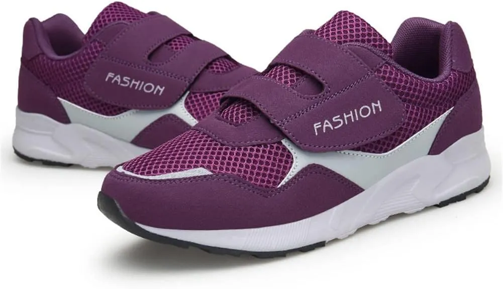 Leader Show Women's Elderly Casual Comfort Walking Shoe Safety Flats Non-Slip Hook & Loop Sneakers