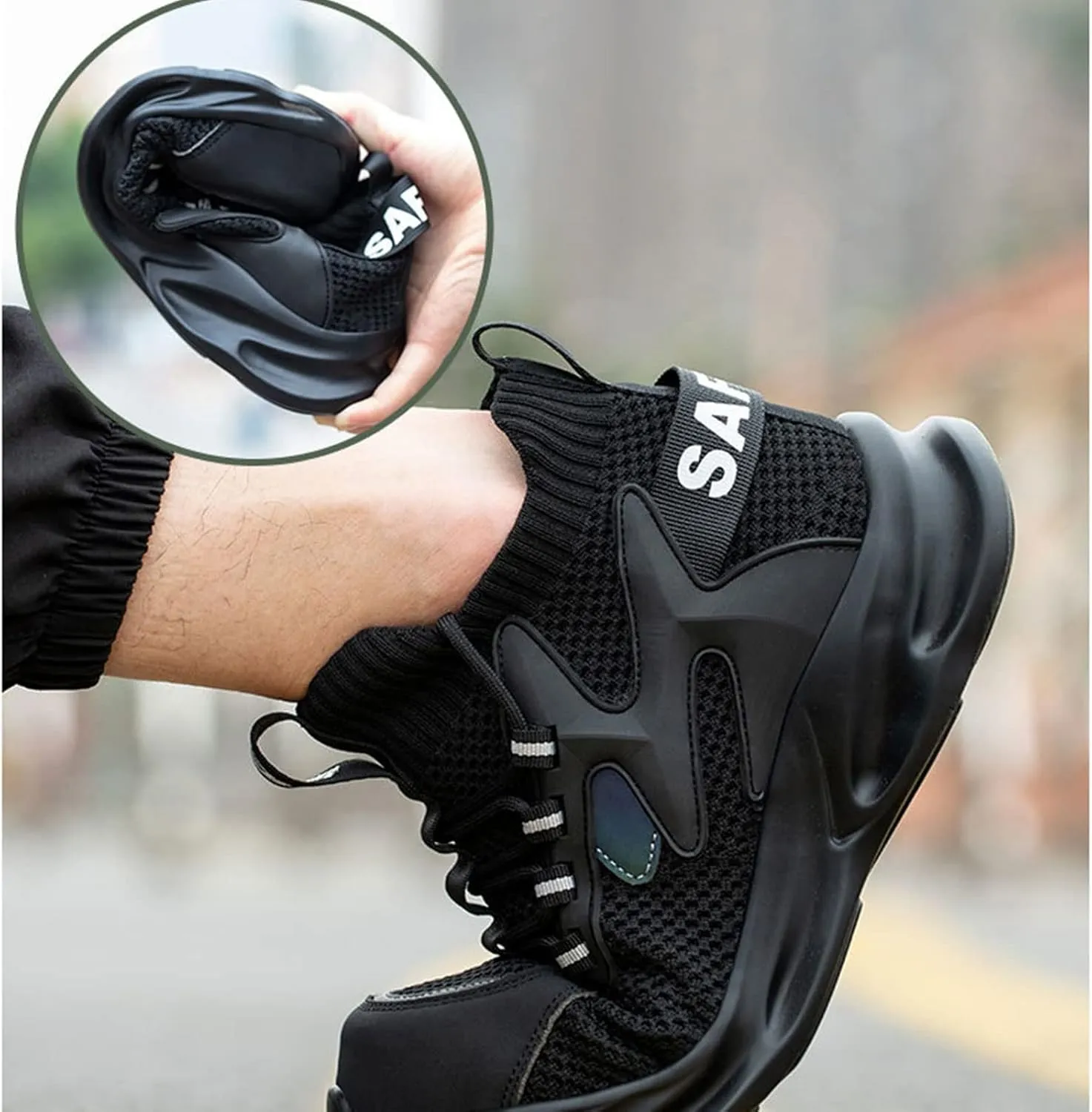 Lightweight Safety Shoes Unisex Men Safety Trainers Women Steel Toe Cap Breathable Protective Work Shoes (Color : Black, Size : 8.5 US)
