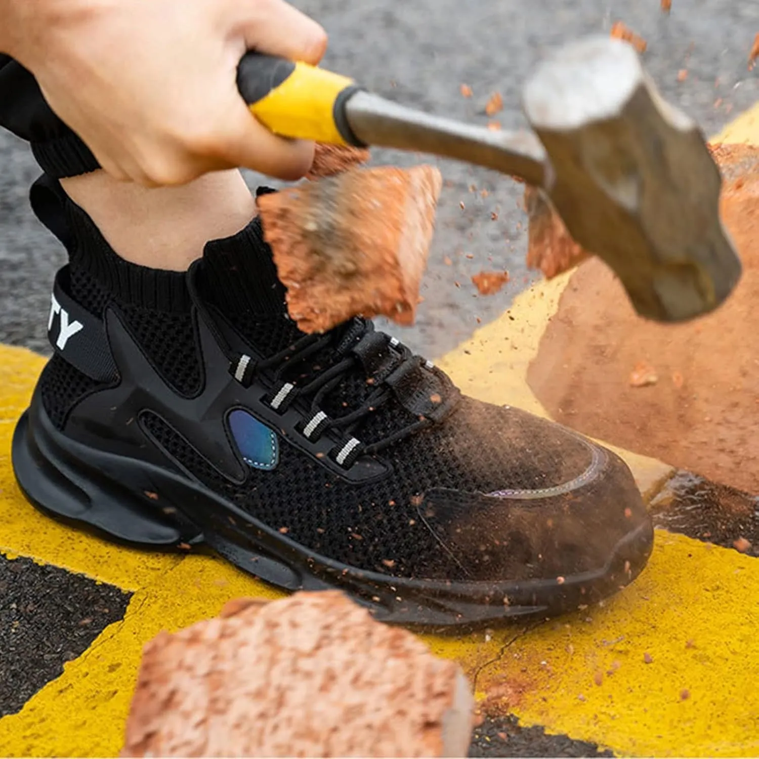 Lightweight Safety Shoes Unisex Men Safety Trainers Women Steel Toe Cap Breathable Protective Work Shoes (Color : Black, Size : 8.5 US)