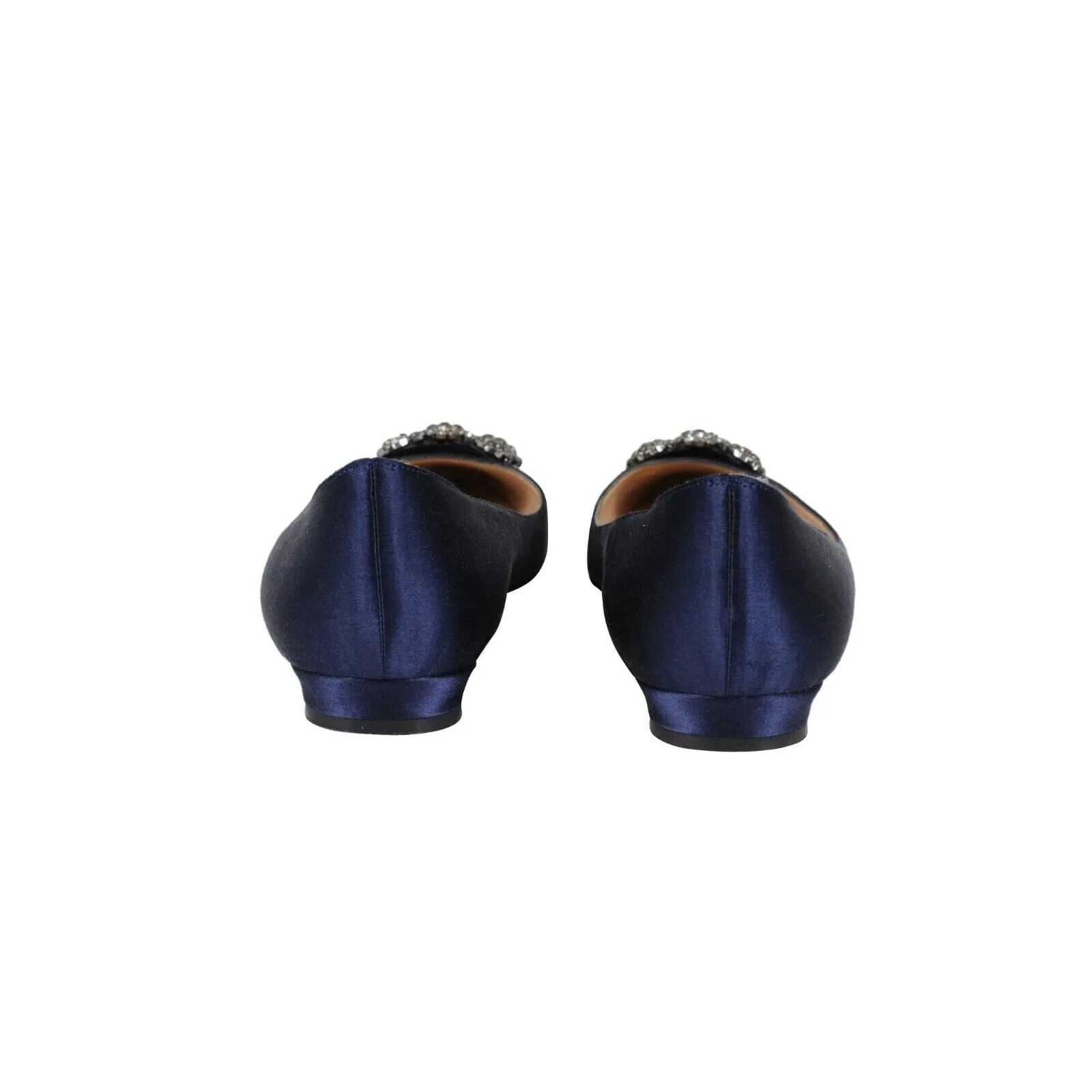 Manolo Blahnik Scorpion Hangisi Flats  Blue Crystal Satin Toe