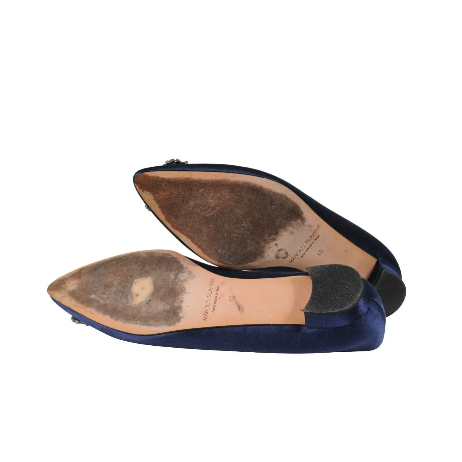 Manolo Blahnik Scorpion Hangisi Flats  Blue Crystal Satin Toe
