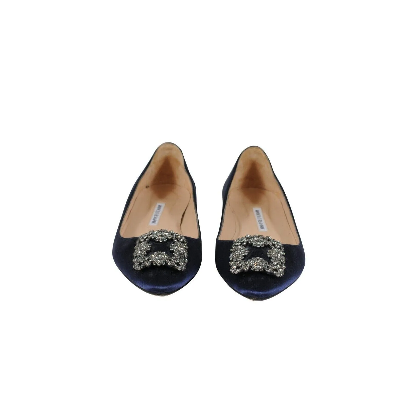Manolo Blahnik Scorpion Hangisi Flats  Blue Crystal Satin Toe
