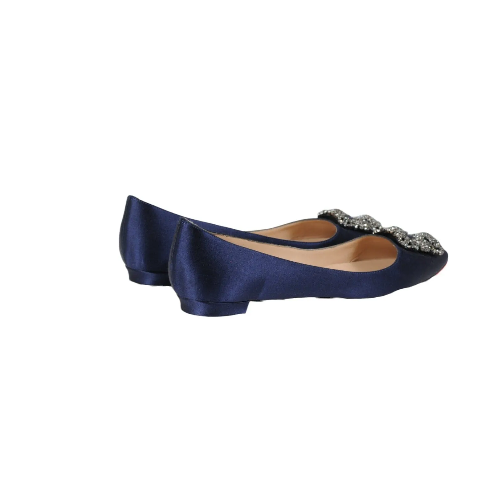 Manolo Blahnik Scorpion Hangisi Flats  Blue Crystal Satin Toe