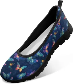 Mesh Loafers for Women Casual Comfort Slip-Ons Lightweight Walking Flats Non Slip Driving Shoes Black Sole