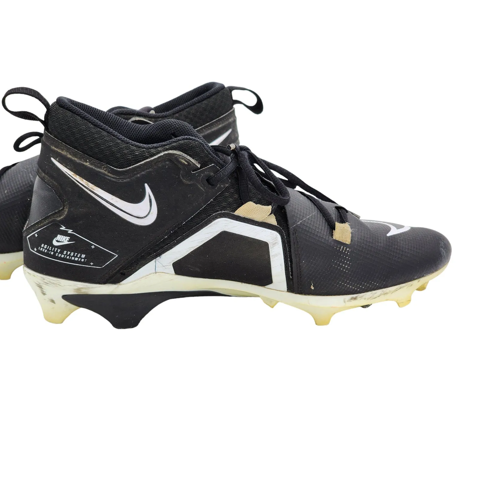 Nike Alpha Mens 11.5 Football Cleats Black White Agility Lock In Containment