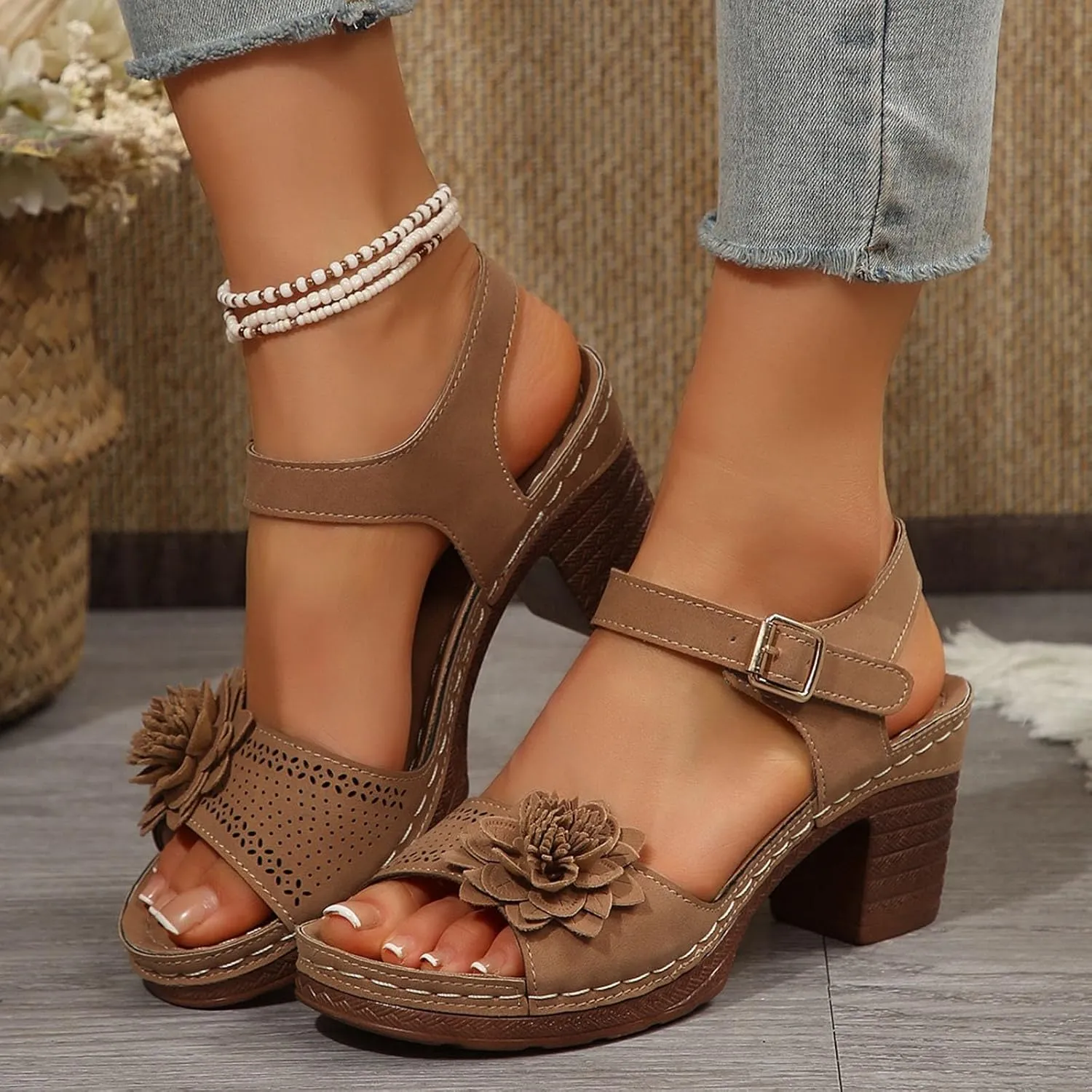 Orthopedic Wedge Sandals for Women Comfortable,Fashion Chunky Heels Sandals Women Comfy Open Toe Block Heeled Sandals Ankle Strappy Corks Heels Chunky Platform Heels for Women Summer Dress Shoes 