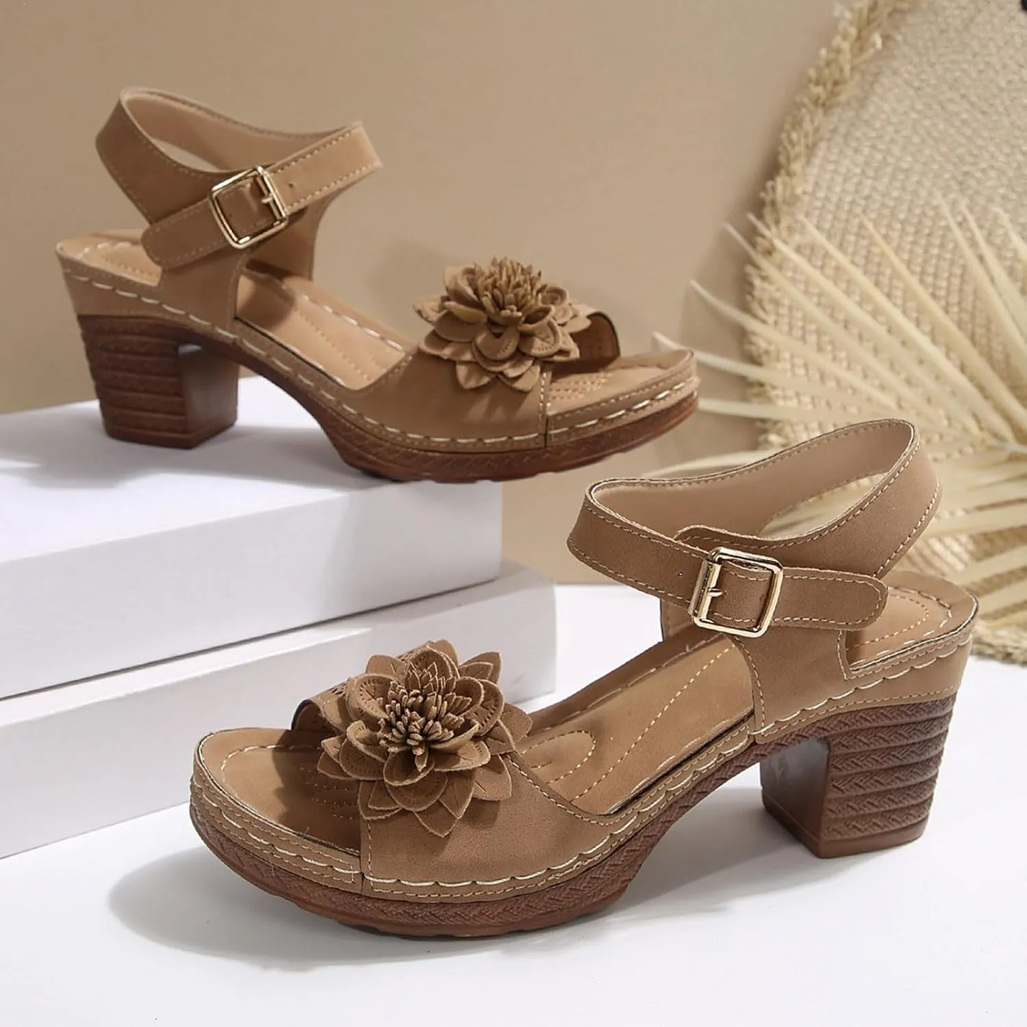 Orthopedic Wedge Sandals for Women Comfortable,Fashion Chunky Heels Sandals Women Comfy Open Toe Block Heeled Sandals Ankle Strappy Corks Heels Chunky Platform Heels for Women Summer Dress Shoes 