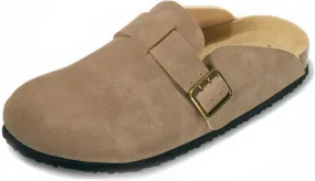PepStep Womens Suede or Fur Clog Mules - Low Platform Slip On Closed Toe Arch Support Cork Slide Slippers for Ladies