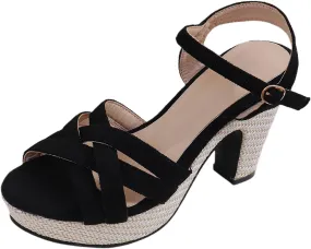 Platform High Heels for Women Strappy Chunky Heels Sandals Open Toe Block Heeled Sandals Buckle Summer Dress Shoes