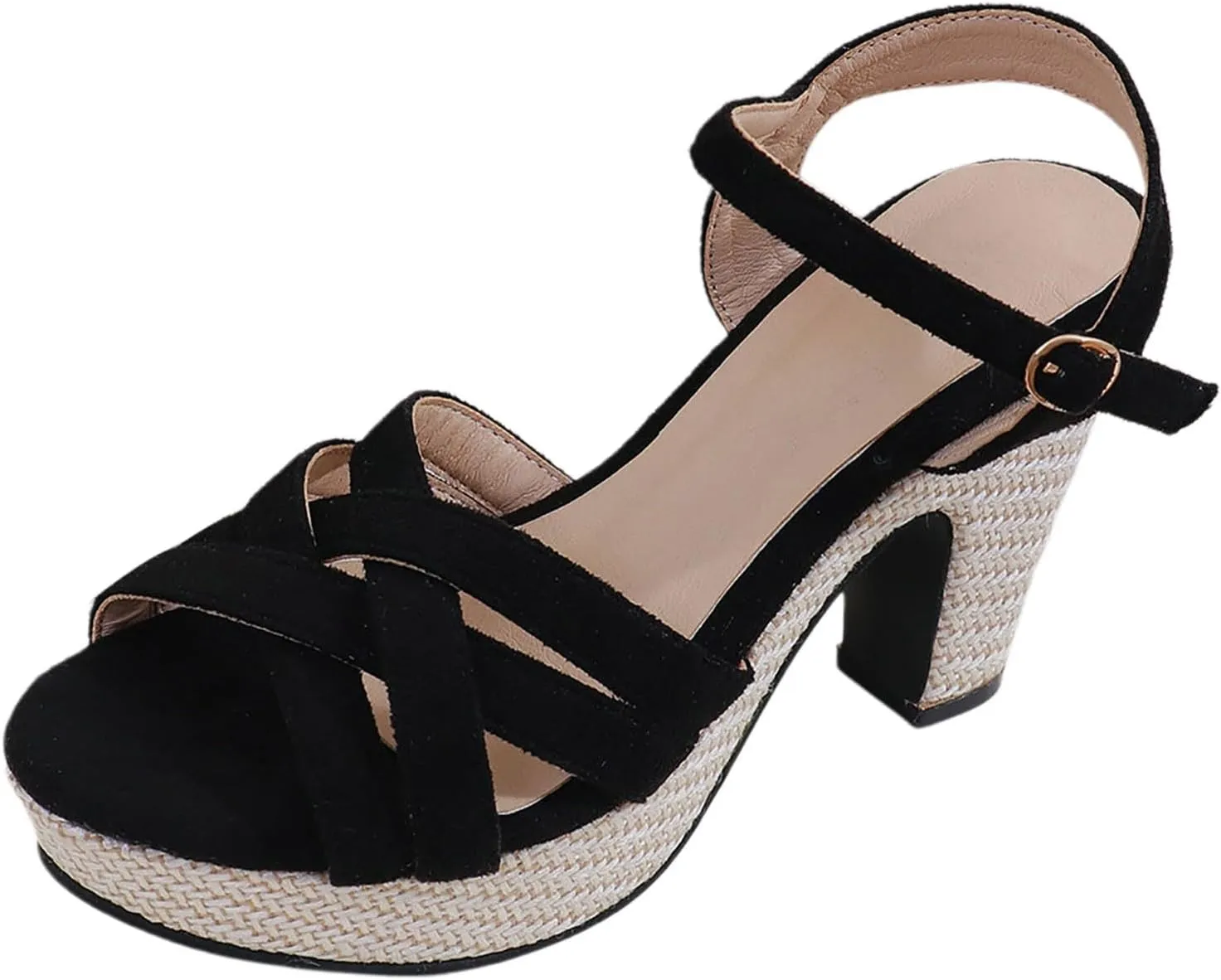 Platform High Heels for Women Strappy Chunky Heels Sandals Open Toe Block Heeled Sandals Buckle Summer Dress Shoes