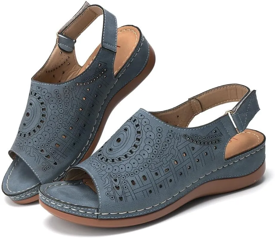 Sandals Women Orthopedic Sandals for Women Peep Close-Toe Platform Wedge Sandals Strappy Shoes Slip On Womens Outdoor Sandals