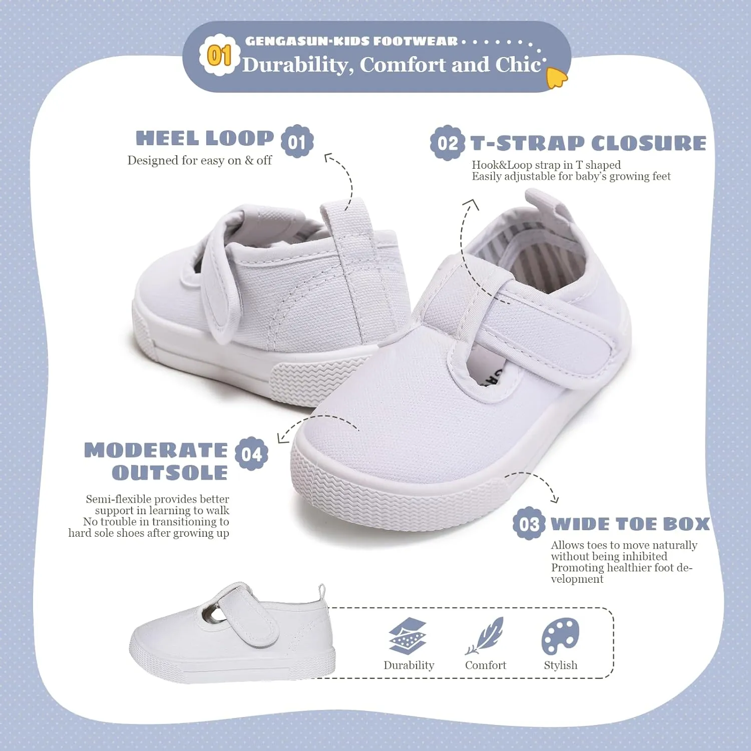 Toddler Girls T-Strap Canvas Sneakers for Little Kids Classical Comfortable Mary Jane Canvas Flats, Non-Slip Casual Canvas Sneaker for Girls