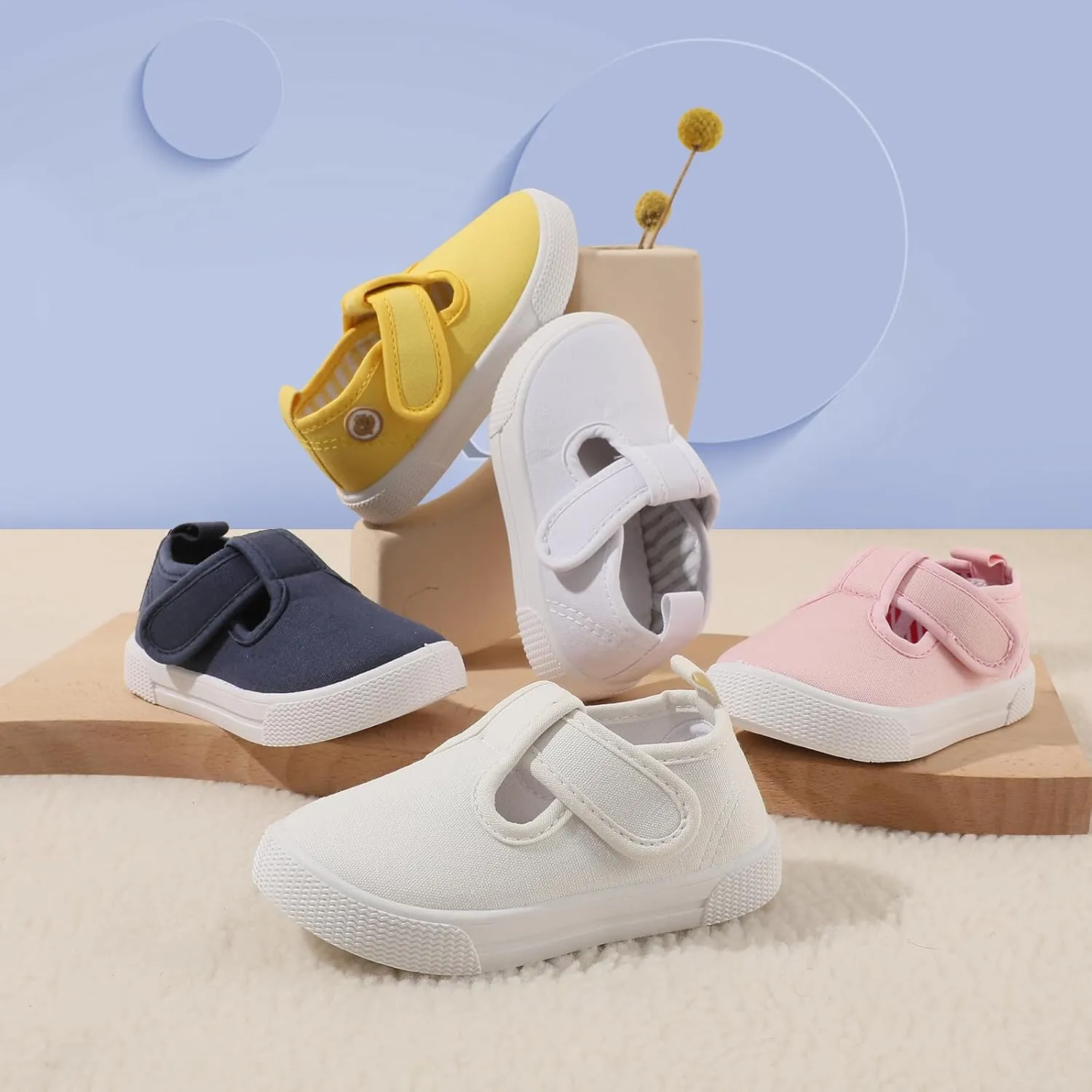 Toddler Girls T-Strap Canvas Sneakers for Little Kids Classical Comfortable Mary Jane Canvas Flats, Non-Slip Casual Canvas Sneaker for Girls