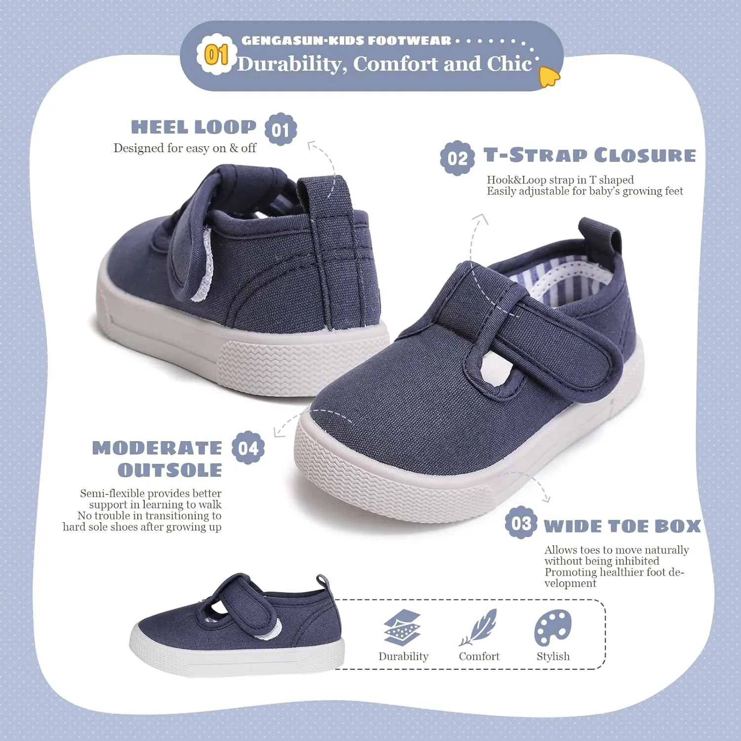 Toddler Girls T-Strap Canvas Sneakers for Little Kids Classical Comfortable Mary Jane Canvas Flats, Non-Slip Casual Canvas Sneaker for Girls