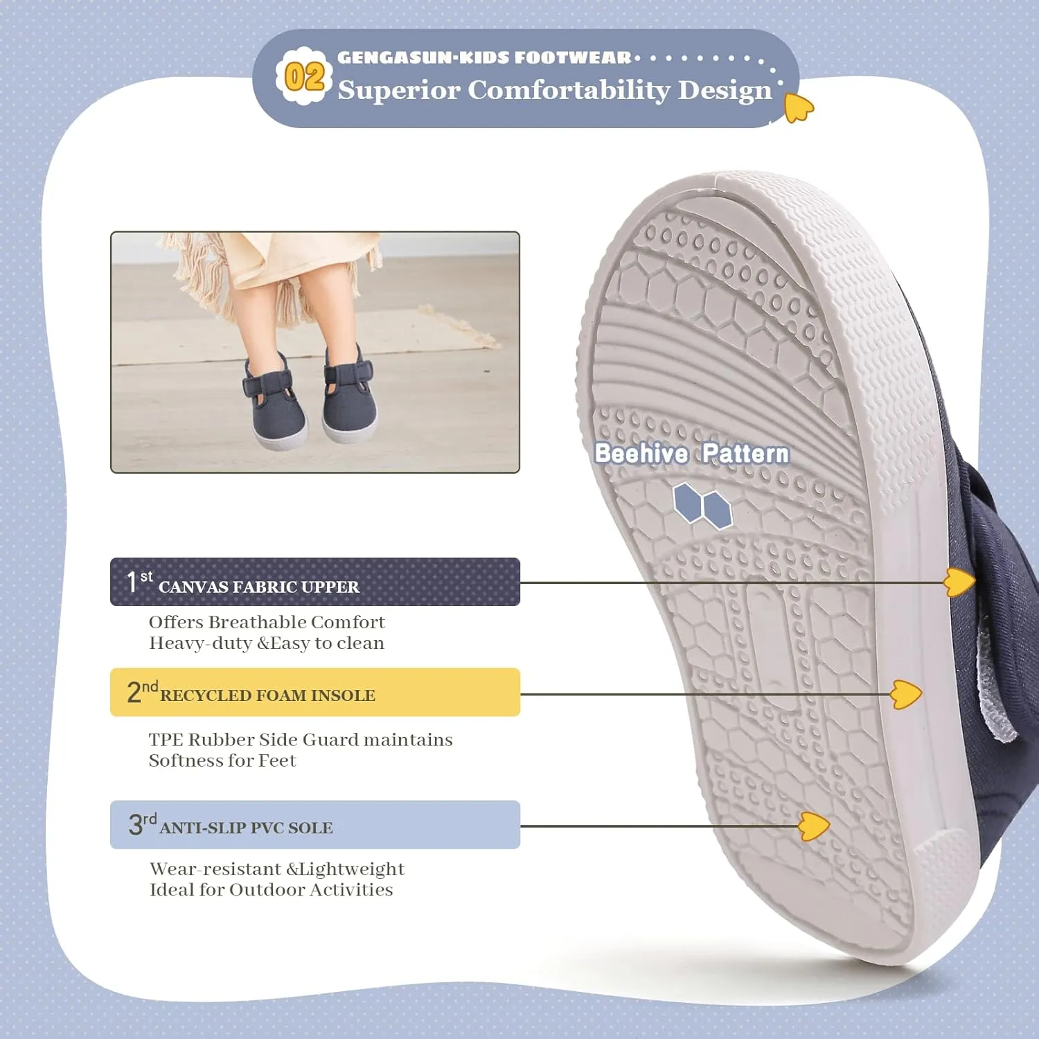 Toddler Girls T-Strap Canvas Sneakers for Little Kids Classical Comfortable Mary Jane Canvas Flats, Non-Slip Casual Canvas Sneaker for Girls