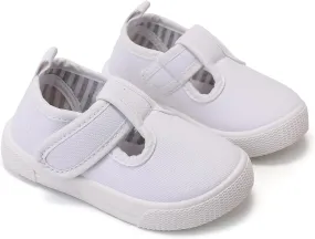 Toddler Girls T-Strap Canvas Sneakers for Little Kids Classical Comfortable Mary Jane Canvas Flats, Non-Slip Casual Canvas Sneaker for Girls
