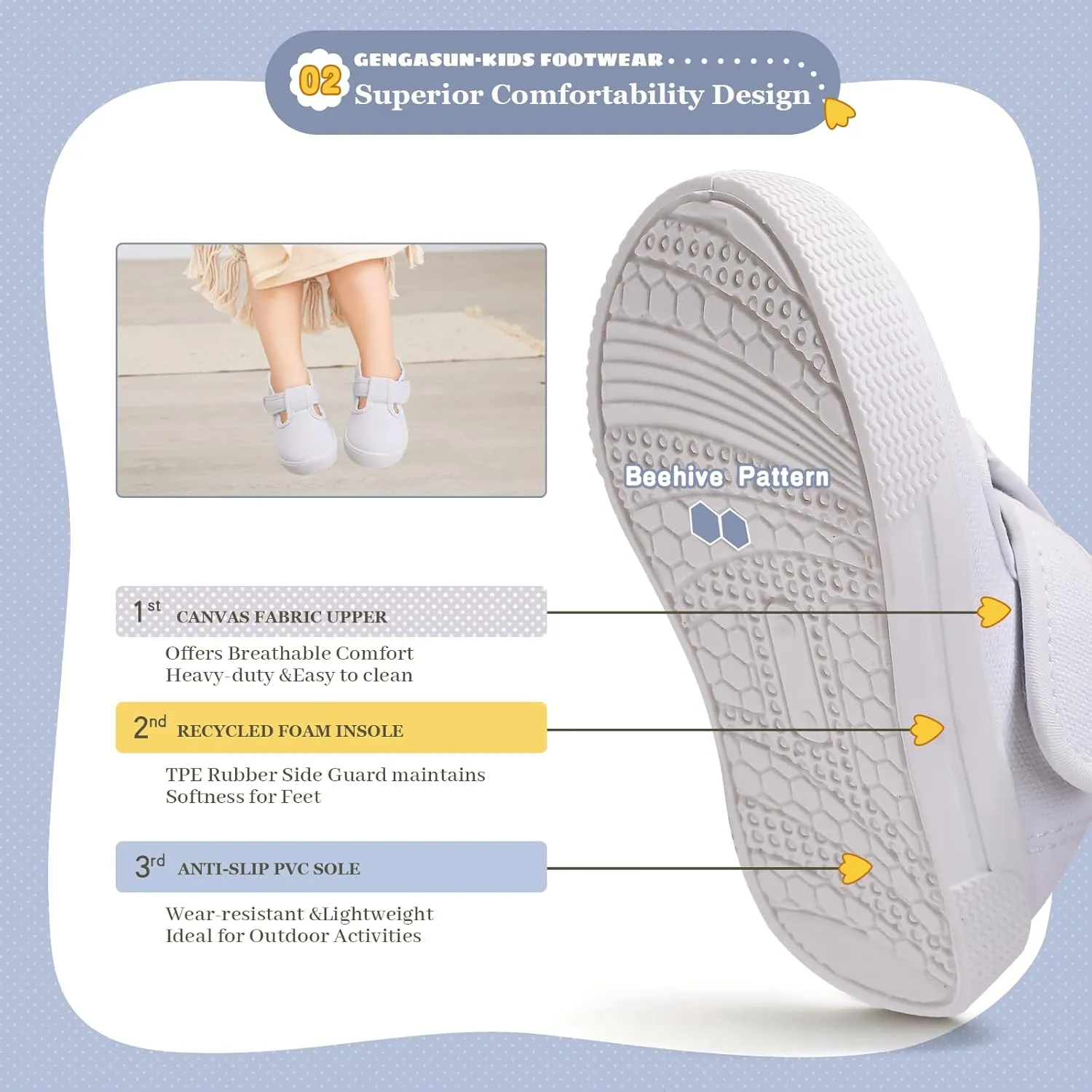 Toddler Girls T-Strap Canvas Sneakers for Little Kids Classical Comfortable Mary Jane Canvas Flats, Non-Slip Casual Canvas Sneaker for Girls