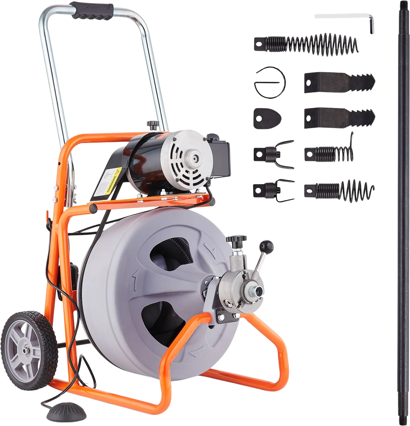 Vevor Drain Cleaner Machine 100' x 1/2" Sewer Snake Auto Feed Drain Auger with Wheels and 8 Cutters New