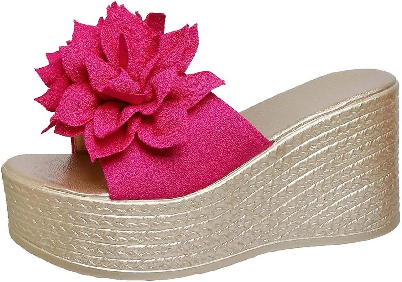 Women Summer Platform Wedge Sandals Open Toe High Heel Beach Slippers Casual Dress Ankle Strap Flip Flops Vacation Travel Fashion Comfortable Slides